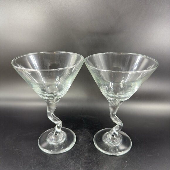 Martini Glasses Squiggle Cocktail Bent Stem Crooked Cocktail Set 2 Clear Glasses - Picture 10 of 14